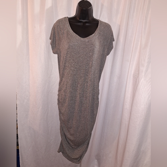 Attention Gray Ruched Sheath Midi Dress - Picture 1 of 5